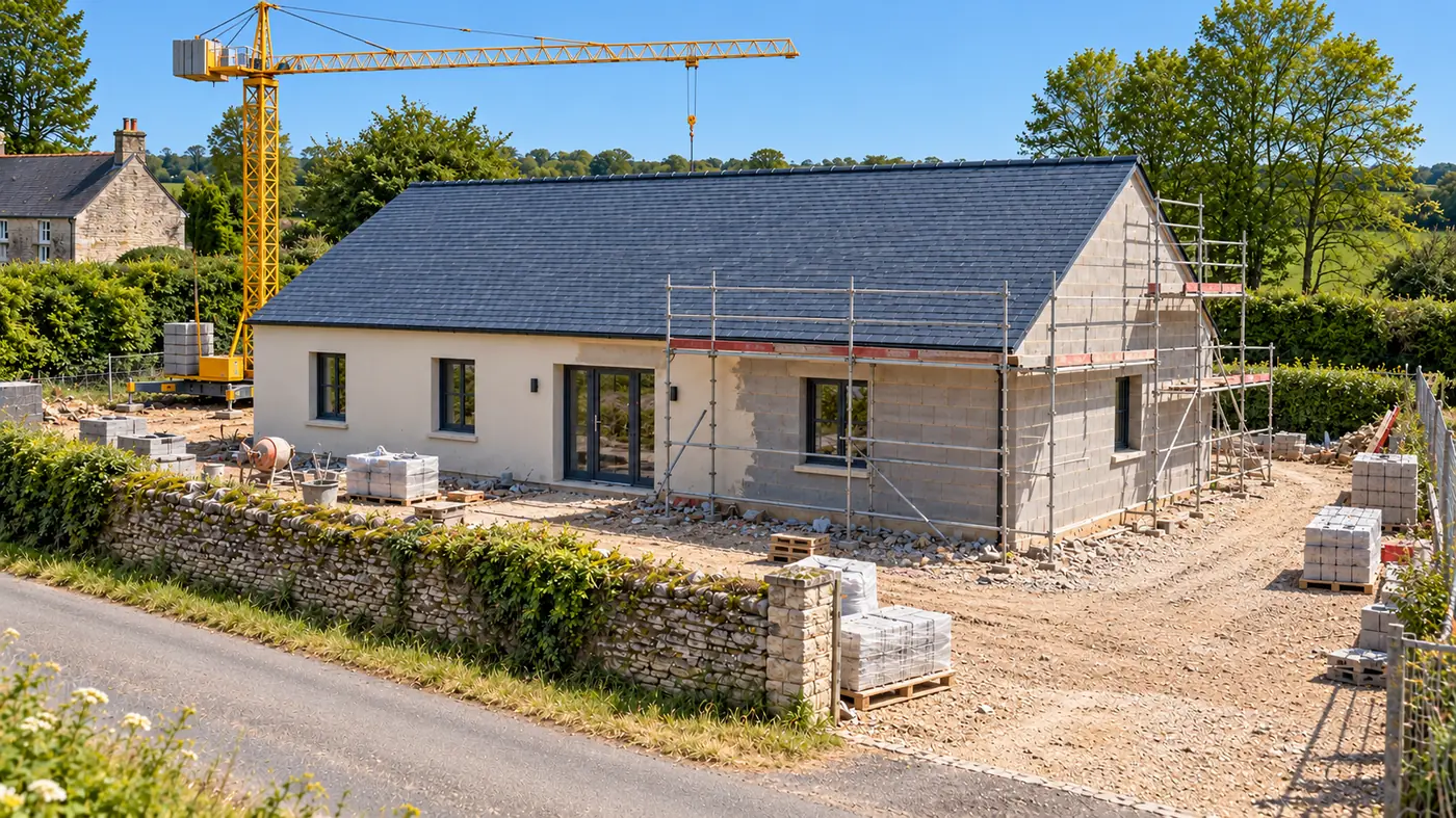Menuiseries posées et enduit de façade terminé